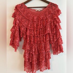 Boston Proper Dark Pink Off Shoulder/s Crochet Ruffle Blouse
